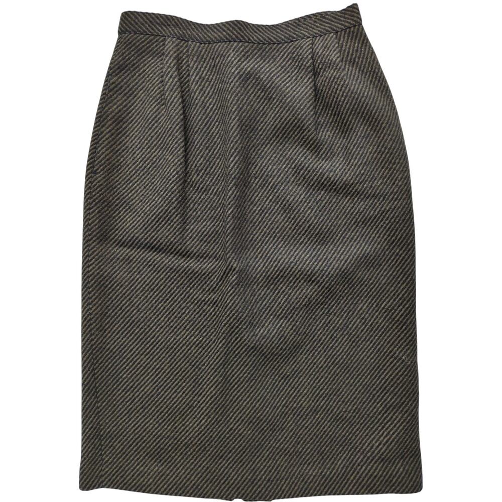 VTG Kasper Anne Klein Wool Blend Black & Brown Striped Tweed Skirt Women Size 8